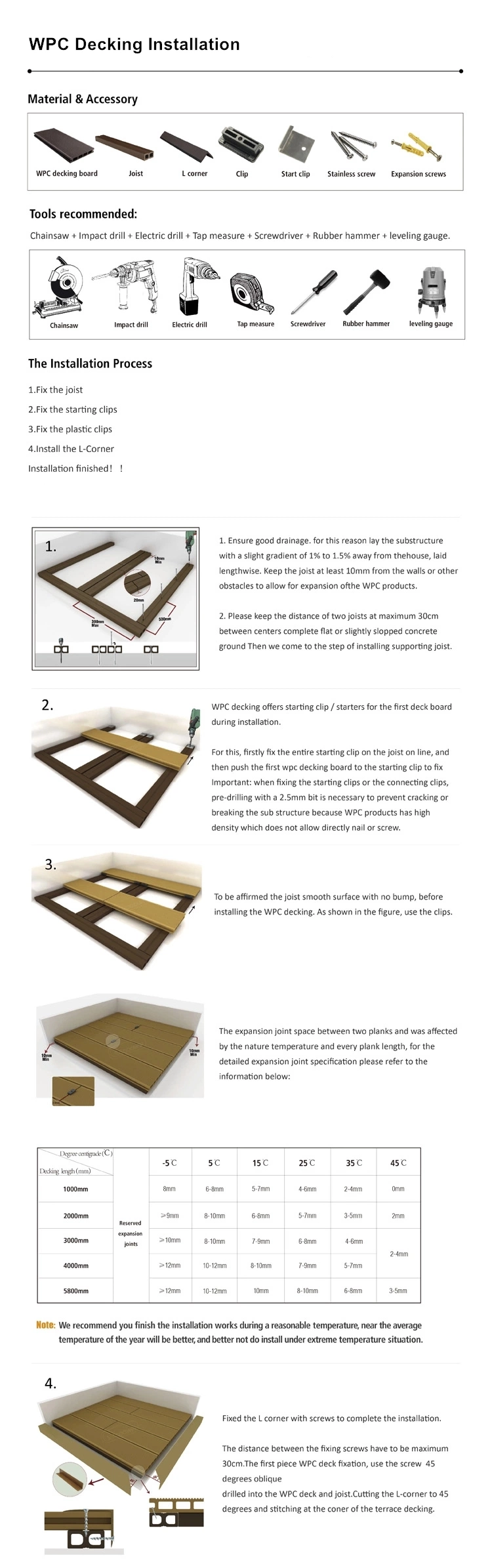 3D Wood Grain DIY Interlocking Wood Plastic Composition Deck Tile for Garden