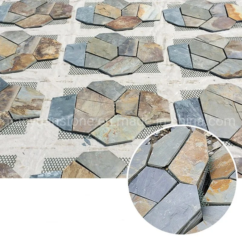 Crazy Pattern Slate Paving Tile Interlocking Pattern Tile Meshed for Pavement