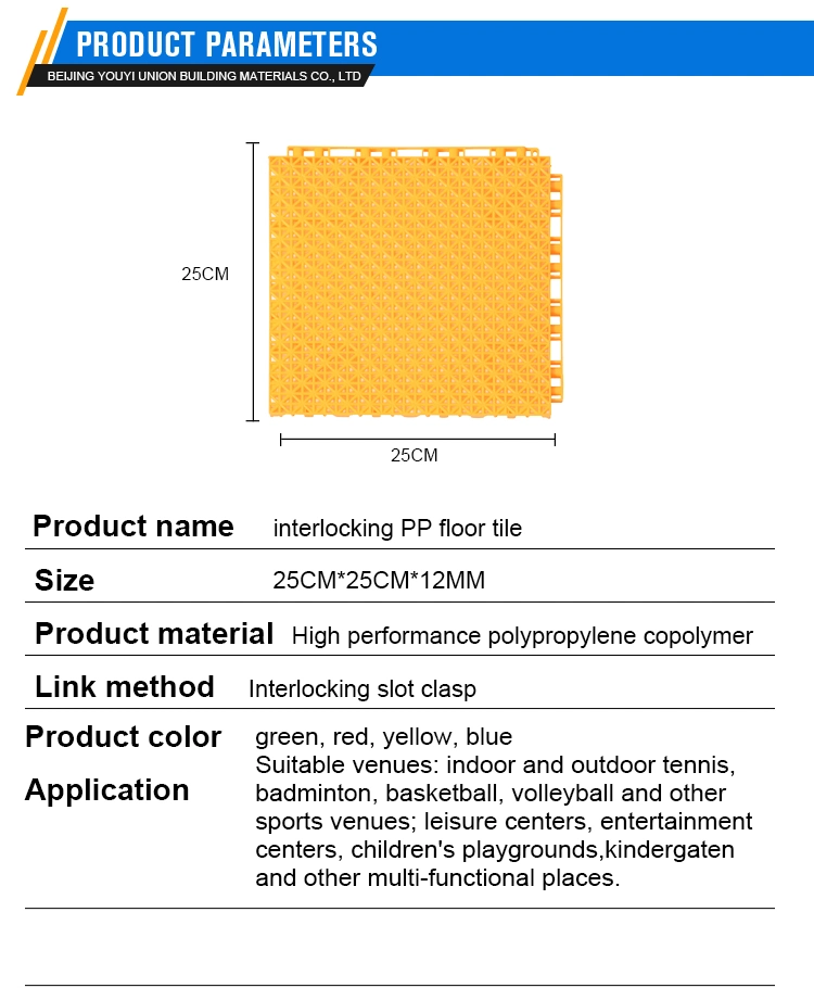 Portable Interlocking Rot-Proof Vinyl Floor Tile for Tennis Court