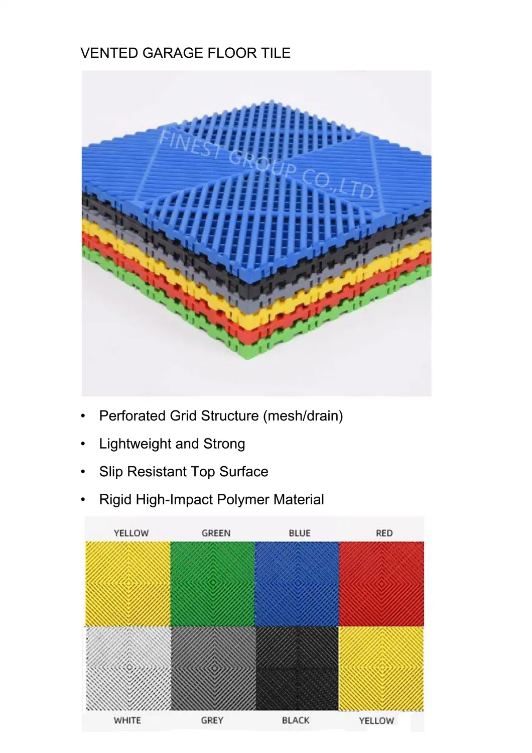 Vented Modular PP Garage Floor Tiles Plastic PP Interlocking Garage Flooring Vented PP Puzzle Mat Vented PP Interlocking Tile