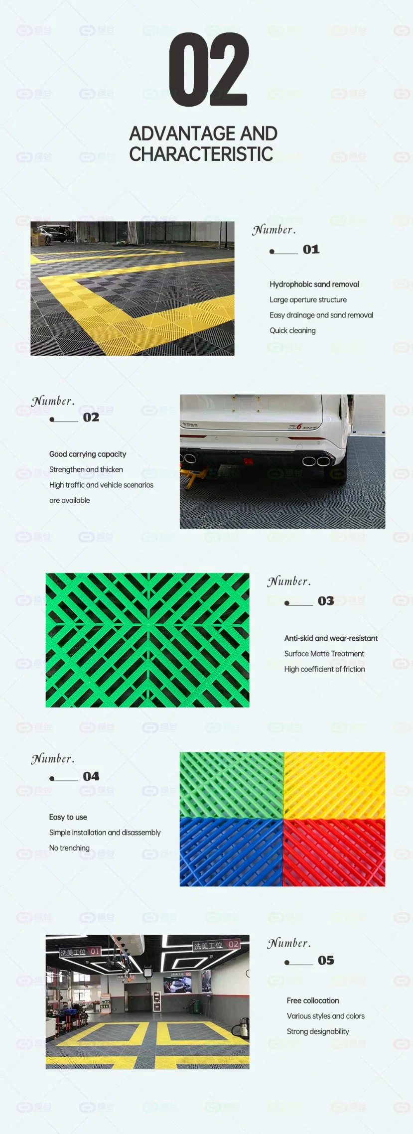 No Smell Suspend Interlocking Floor Car Detailing Shop Workshop Plastic Modular PP Floor Garage Tile