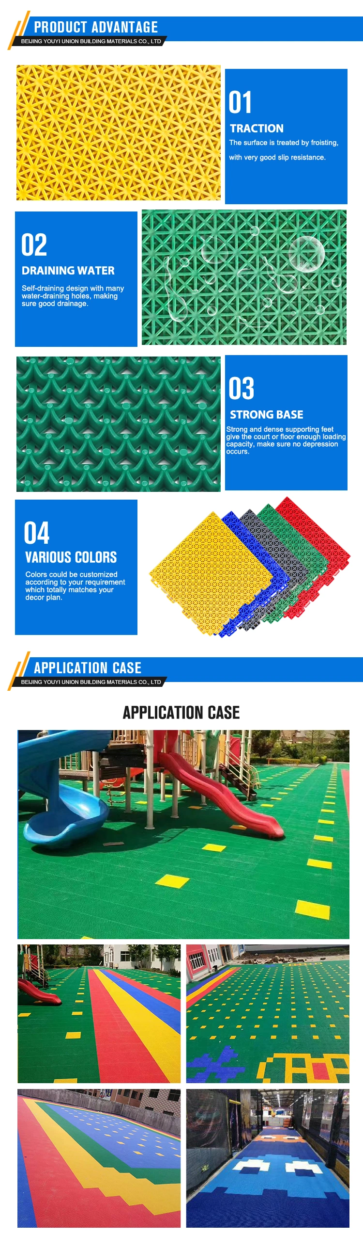 Portable Hard Plastic Modular Flooring Tile Non-Slip Vinyl Interlocking Sport Kids Playground Snap Grid Floor Tile