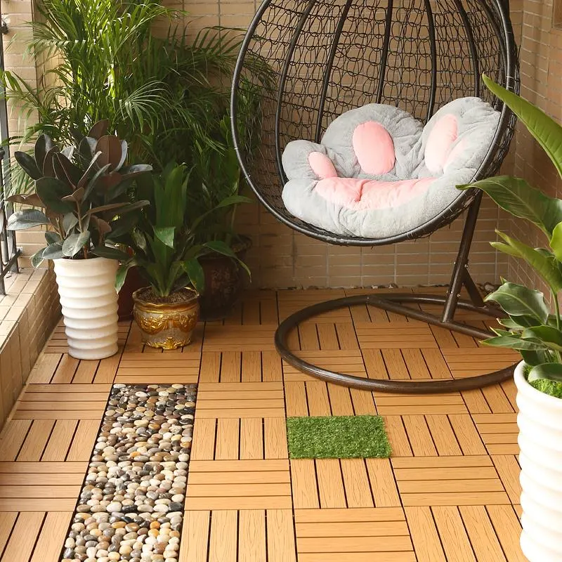 Wood Plastic Composite Grid Wood Flooring WPC Interlocking Deck Tile Outdoor Eco-Friendly DIY Tiles Deep Embossed Composite Tile