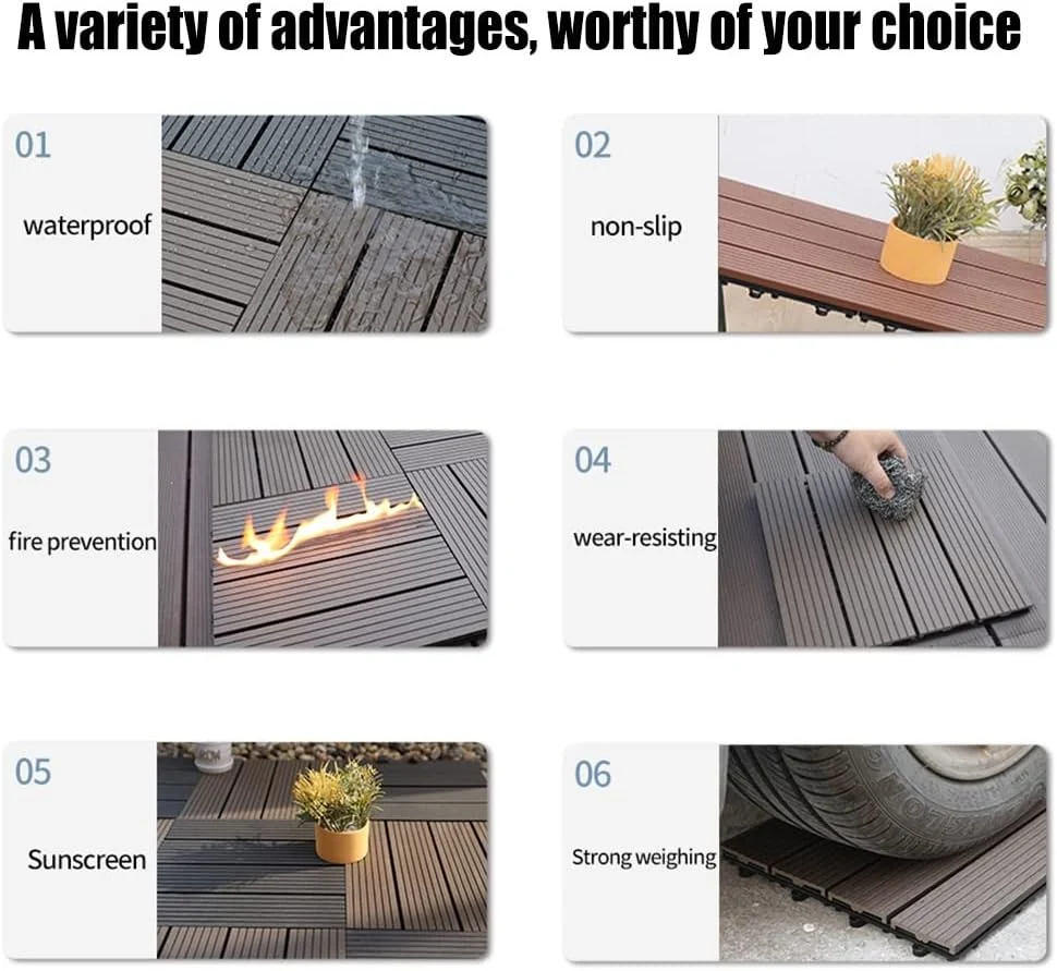 Cheap Price Grooved Stripy DIY Interlocking Wood Plastic Composite Outdoor Deck Tiles