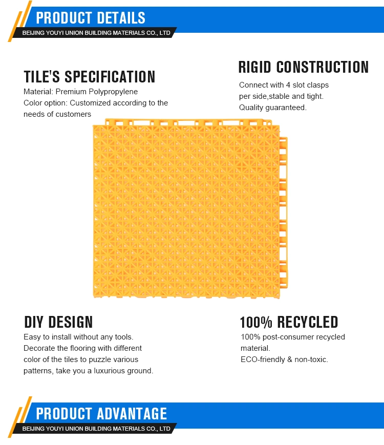 Portable Interlocking Rot-Proof Vinyl Floor Tile for Tennis Court