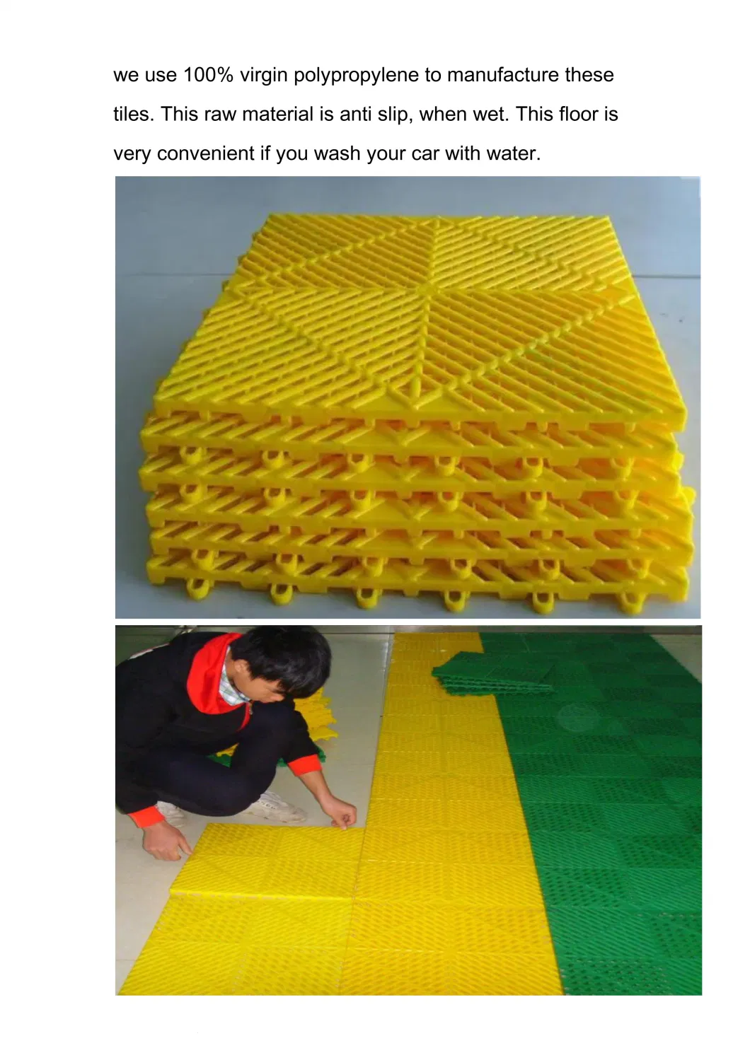 Rigid Modular Anti Slip Car Wash Floors, Drainage Floor, Plastic PP Interlocking Garage Floor Tile for Car Parking Carwash Garage Flooring