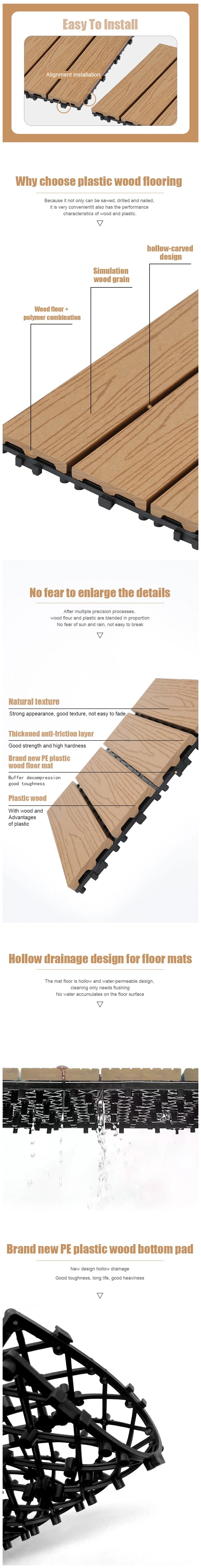 WPC Floor Tile Interlocking Flooring Wood Decking Tile Plastic Base Parquet Decking Outdoor DIY Floor Tiles Wooden Grain Embossing and Grooved