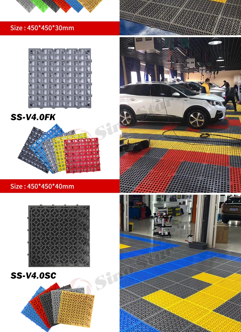 Ss-V3.0jd Non Slip 30mm PP Interlocking Garage Floor Tile Car Washing Grille Removable Plastic Workshop Floor Tiles for Sale