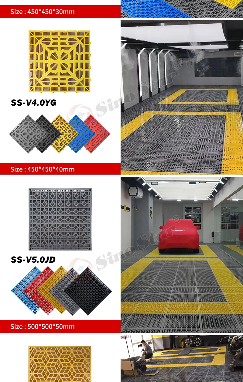 Ss-V3.0jd Non Slip 30mm PP Interlocking Garage Floor Tile Car Washing Grille Removable Plastic Workshop Floor Tiles for Sale