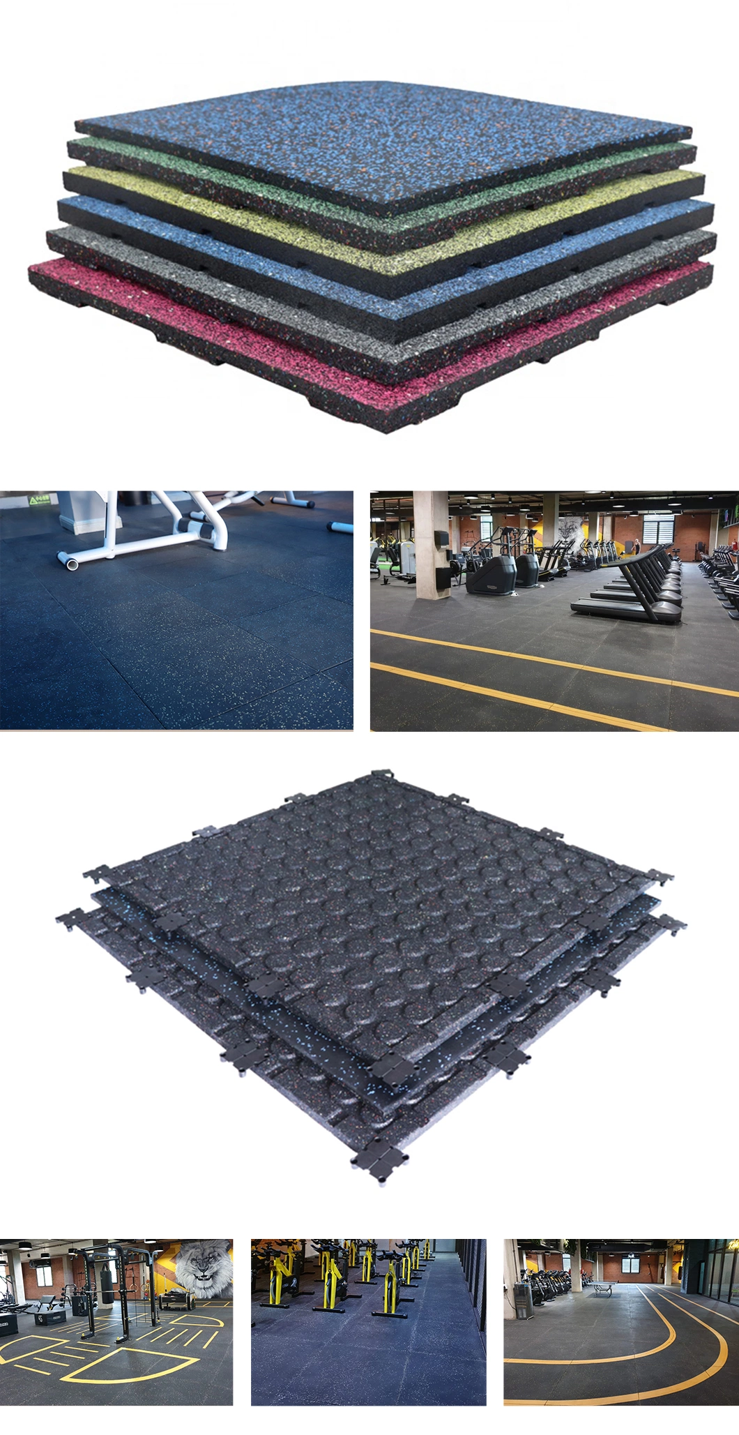 China Anti Slip Recycled Gym Puzzle Mats Anti Vibration Outdoor Interlocking EPDM All Rubber Matting Flooring Tile Rolls Gym Rubber Mats Manufacturer for Gym