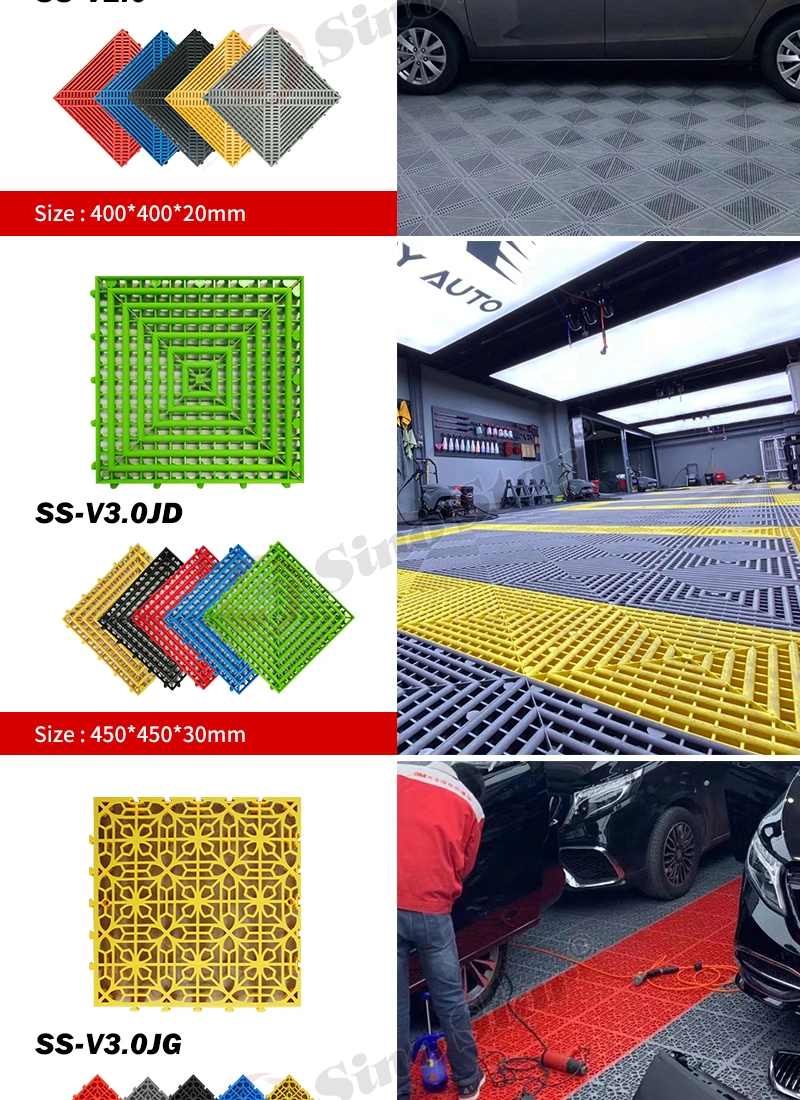 Ss-V3.0jd Non Slip 30mm PP Interlocking Garage Floor Tile Car Washing Grille Removable Plastic Workshop Floor Tiles for Sale