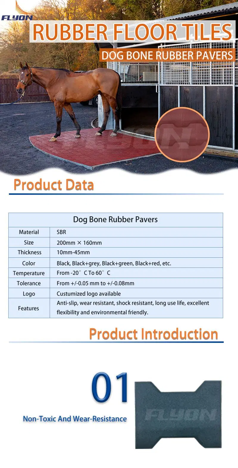 Outdoor SBR Edpm Anti-Slippy 40mm 60mm Anti Trauma Dog Bone Rubber Tiles