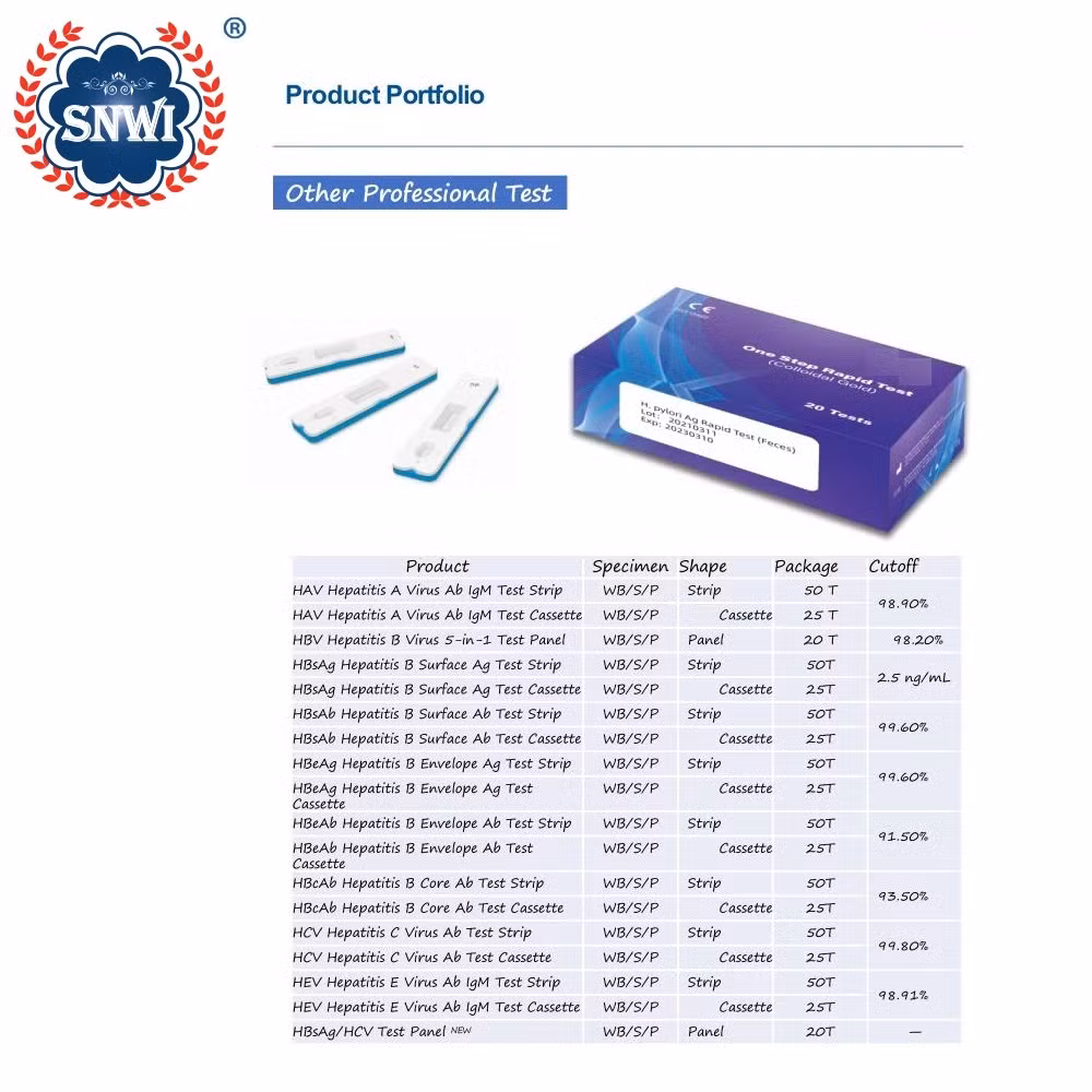 CE&ISO Approved One Step Medical Rapid Diagnostic Hepatitis B Surface AG Whole Blood/ Serum/ Plasma Hbsag Test Kit (Strip/Cassette)