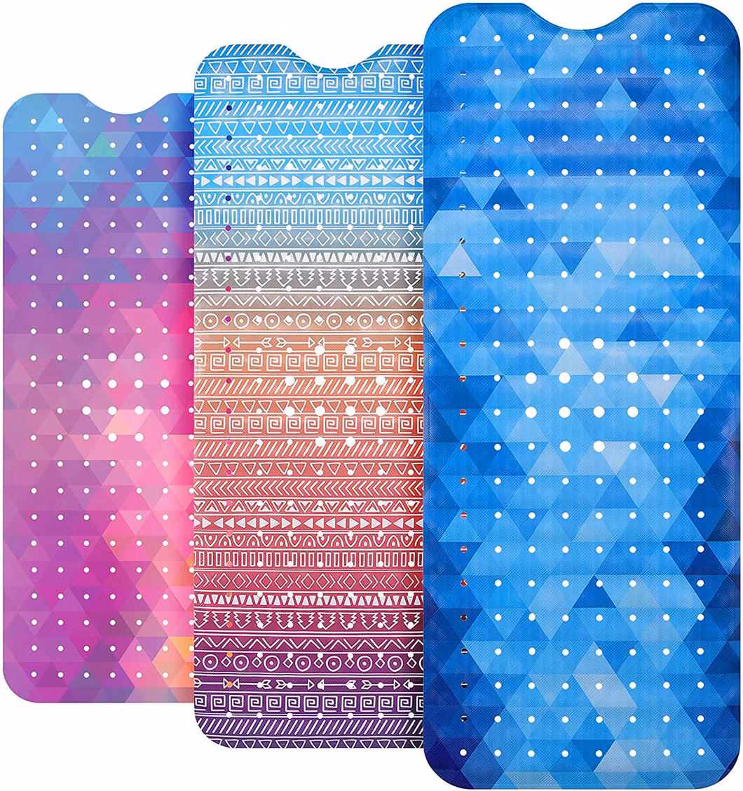 Modern Bathtub Mat Non Slip for Shower Tub - Multi Colored Bath Mats with Unique Decorative Artisan Designs for Adults Kids Baby with Cup