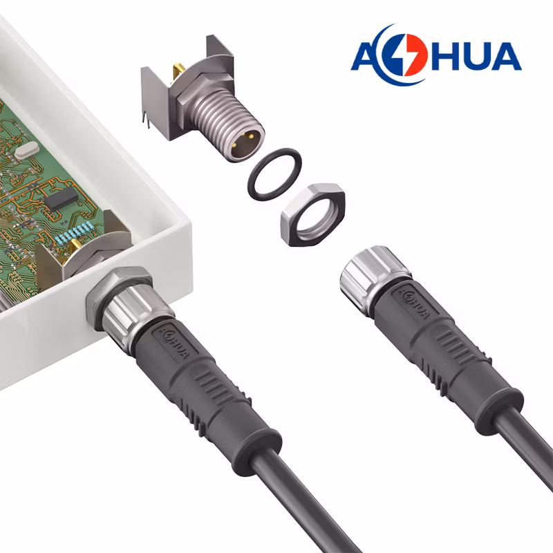 Aohua Factory Good Price with High Quality IP67 Waterproof Connector M8 Metal PCB Board Plug Solder Type 3 4 5 6 8pin Panel Connector