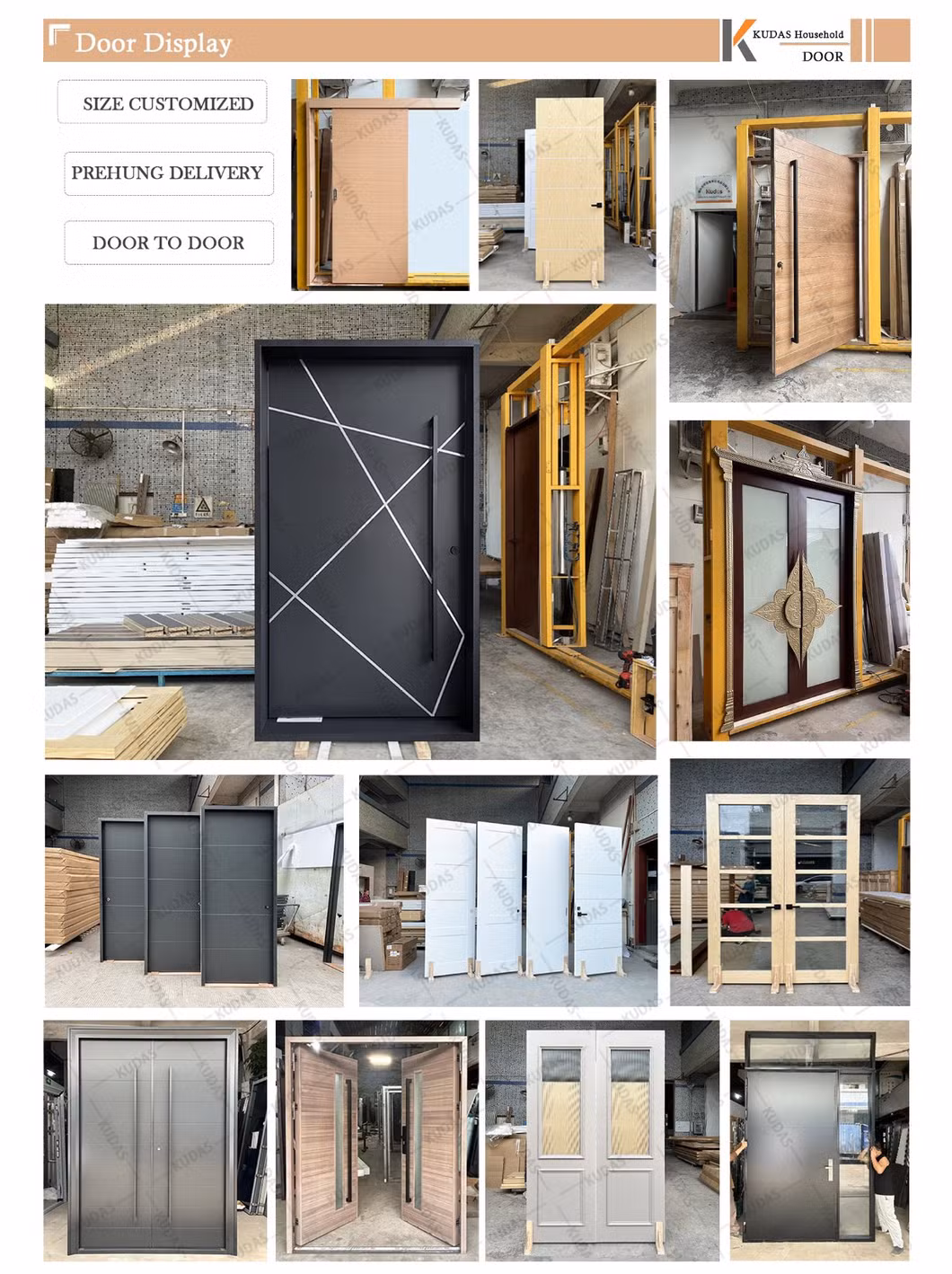 Kudas Design Interior Simple Slab Wood Panels Melamine Wooden Door Skin for Office