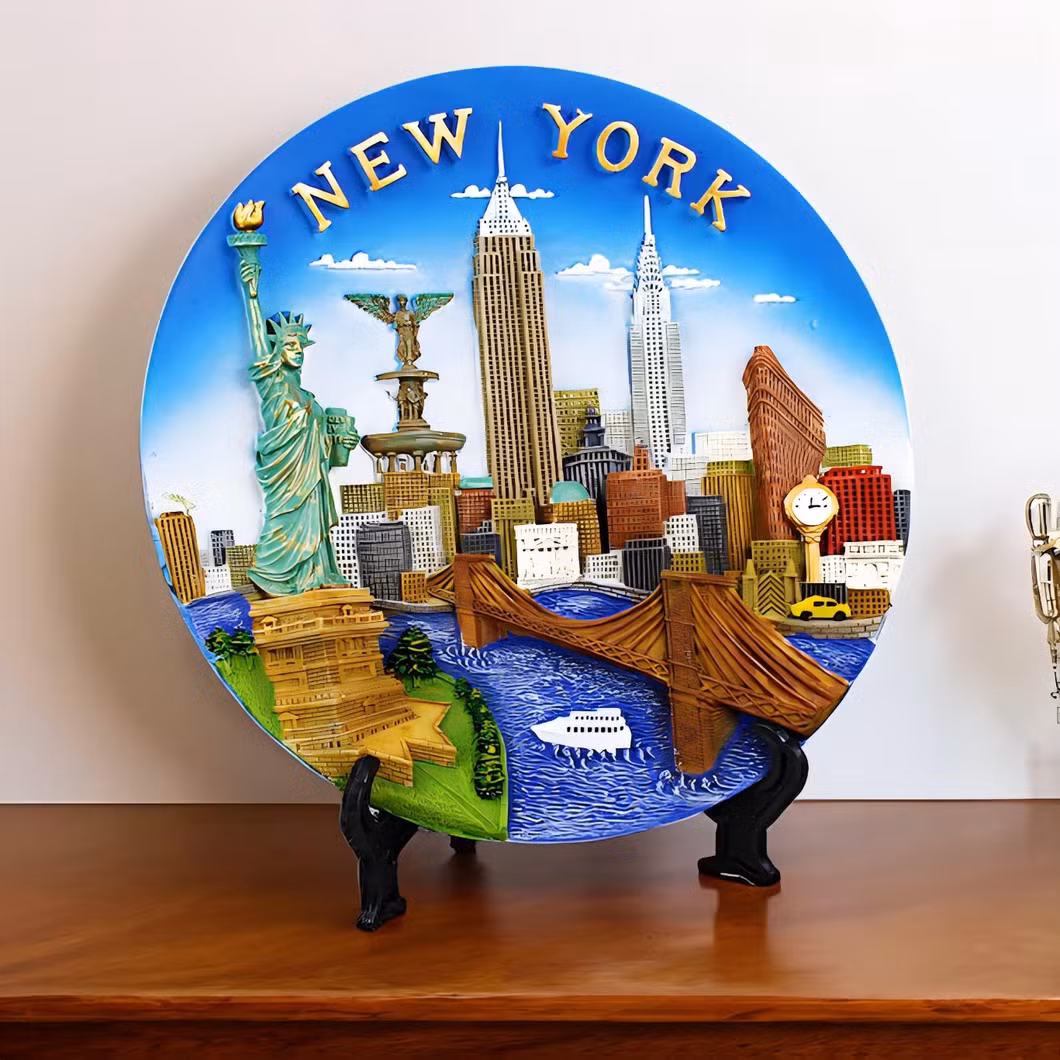 Wholesale Price Yiwu Market OEM Personalized Handmade Crafts Tour Travel Tourist Tourism Promotional Gifts Custom Made MDF Wood Wooden Souvenir Plate Factory