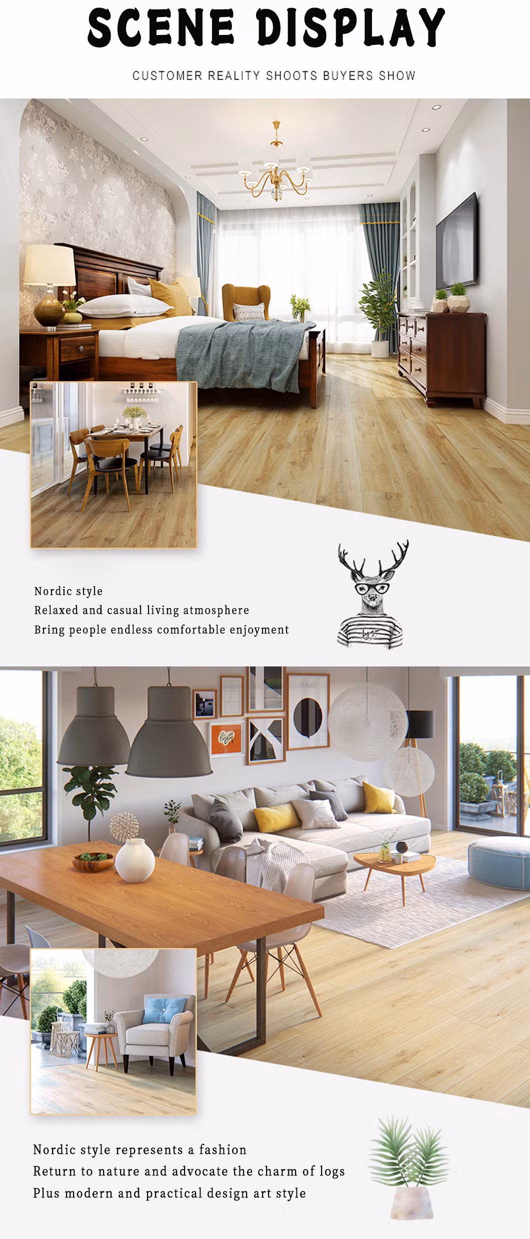 Household 8.3mm HDF AC4 Water Resistant Embossed-in-Register (EIR) Collection Vinyl Wood Laminate Flooring