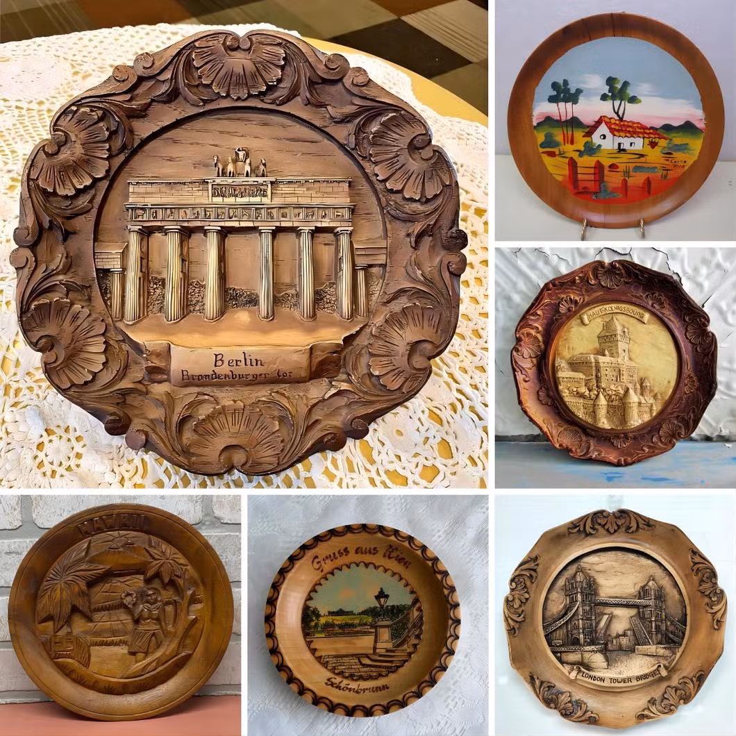 Wholesale Price Yiwu Market OEM Personalized Handmade Crafts Tour Travel Tourist Tourism Promotional Gifts Custom Made MDF Wood Wooden Souvenir Plate Factory