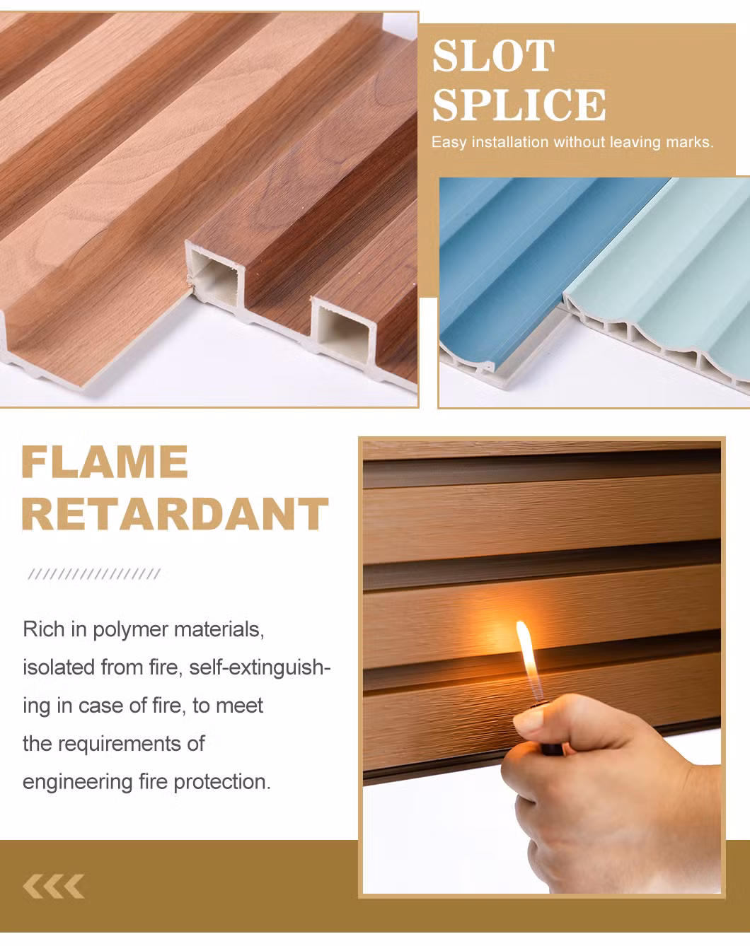 Various Styles Fireproof Waterproof Hollow Indoor Fluted Interior WPC Wall Paneling for Home Decoration