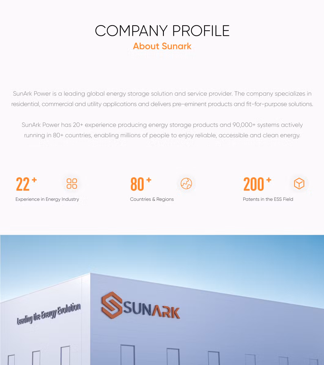 Sunark IP65 Eccellent Quality Cabinet Battery 50kwh 80kwh 100kwh Outdoor Electrical Ess Lithium Battery Cabinet
