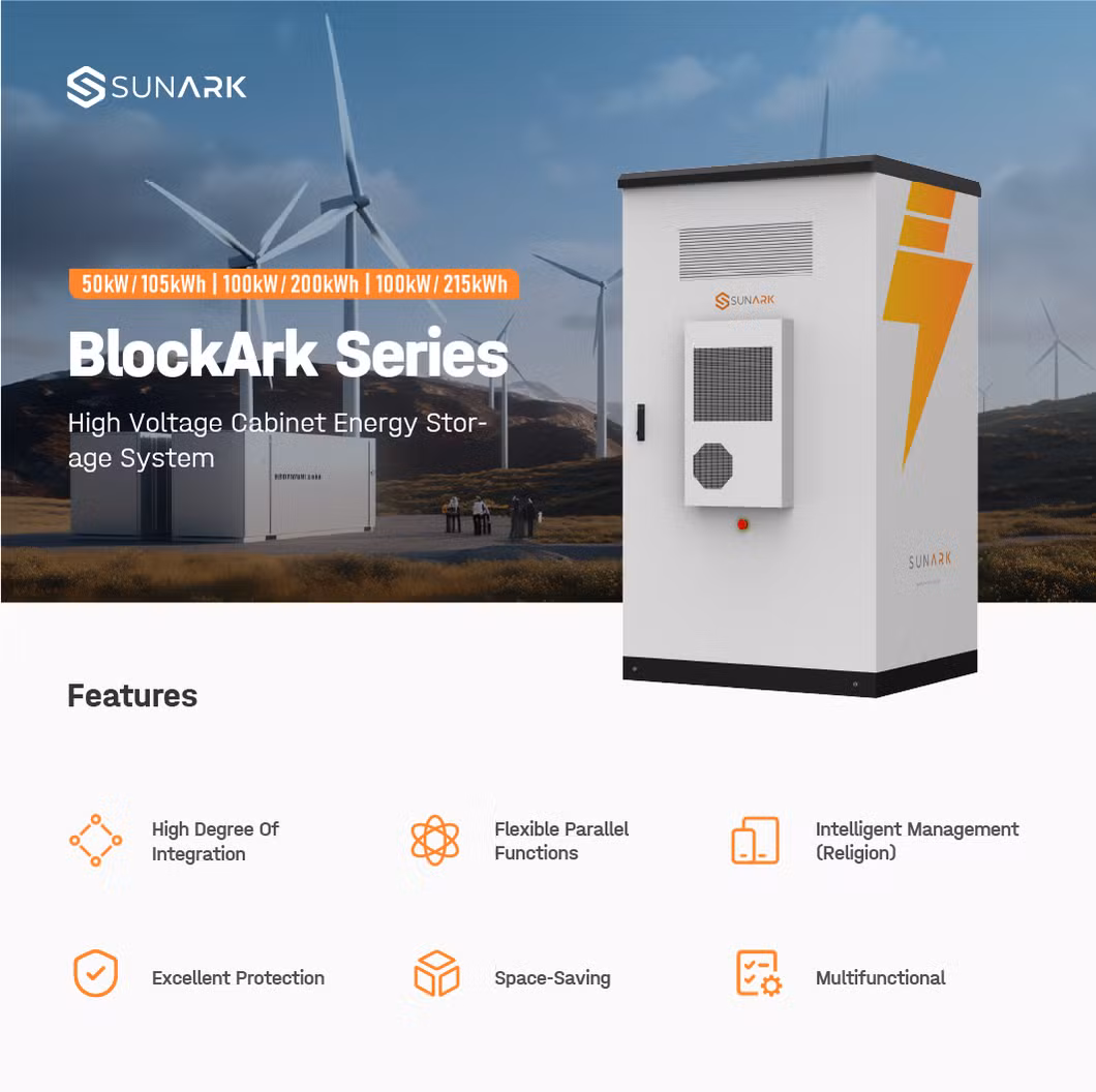 Sunark IP65 Eccellent Quality Cabinet Battery 50kwh 80kwh 100kwh Outdoor Electrical Ess Lithium Battery Cabinet