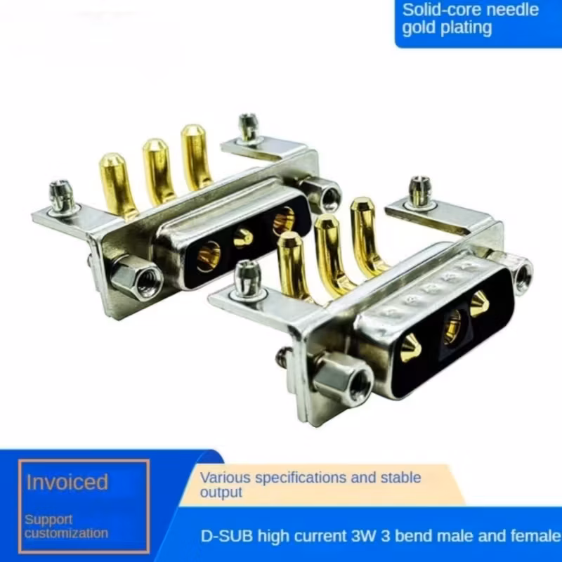 D-SUB High Current Connector 3W3 Male Female Bent Plug-in Solid Pin Gold-Plated 3-Pin Industrial PCB Connector