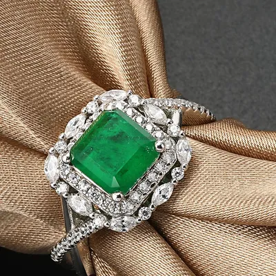 Luxury Cubic Zirconia Stud Earrings and Ring 925 Sterling Silver Emerald <a href='/jewelry-set/'>Jewelry Set</a>