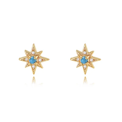 Custom Minimalist Fashion Accessories S925 Sterling Silver 14K 18K Gold Plated Zircon Turquoise Gemstone Starburst Stud Earrings Jewelry