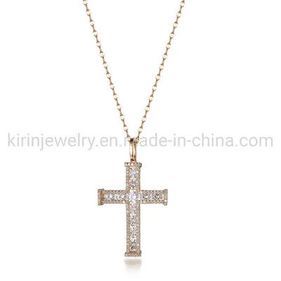 Long Chain Necklace with Cross Pendent 18K Gold Plated Cross Pendant for Women 925 Sterling Silver Gold Diamond Cross Necklace