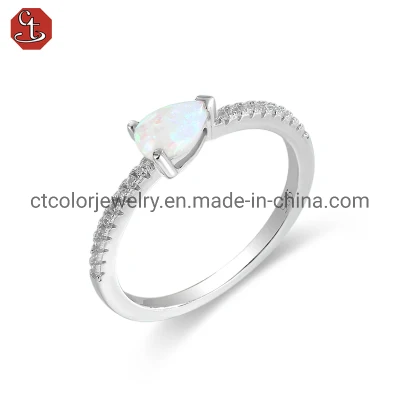 Fashion Rings Cubic Zirconia Center Opal Silver Rings Women′s Trend Jewelry