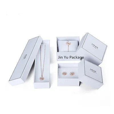 Rigid White Gift Jewelry Packaging Box Set with Black Custom Logo