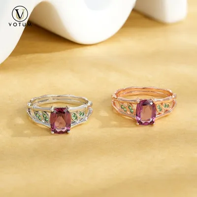 Votum Fashion 2.1CT Natural Garnet Stone 925 Silver Ring Factory Custom 18K Gold Plated Semi Gemstone Wholesale Price Fine Jewelry