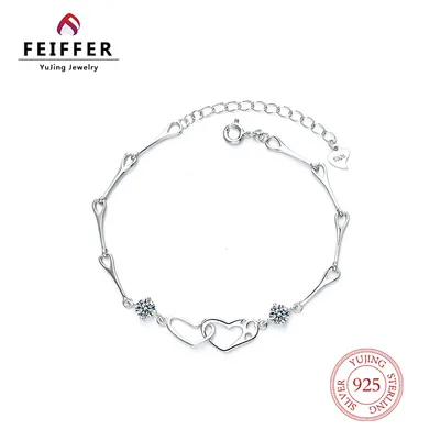 El encanto de doble círculo infinito elegante y minimalista 925 Joyería de Plata joyas <a href='/pulsera/'>Pulsera</a> Mujer