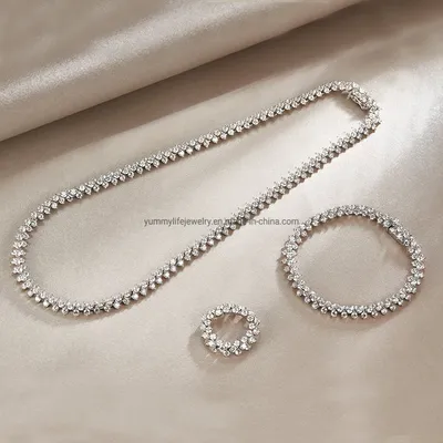 925 Plata Cubic Zirconia Tenis Choker Collar anillo de pulsera Joyería Conjuntos