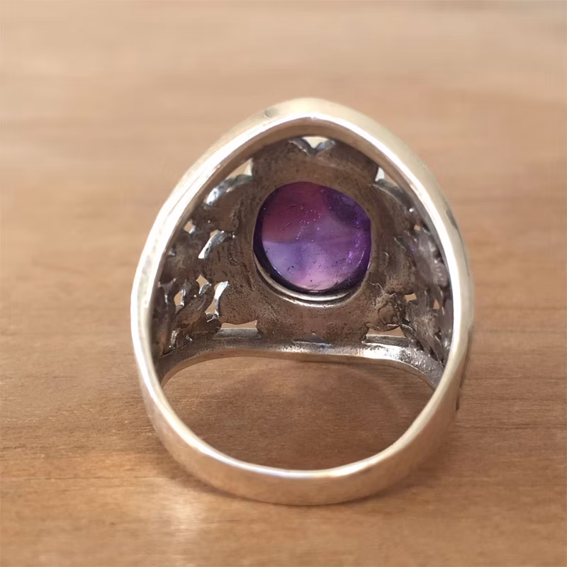 Amethyst Ring Ancient Silver Inlaid Vintage Do Old Women&prime;s Men&prime;s Hand Jewelry Color Treasure Crystal (CFSTFR-080)