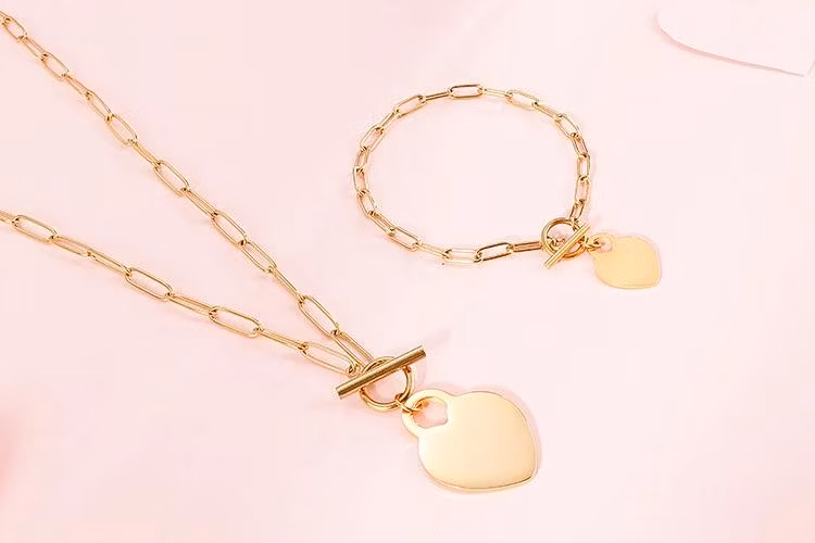 2024 Manufacturer Custom High Quality Stainless Steel Jewellery Set Heart Jewelry Set Women Bracelet Necklace Fashion Jewelry Set