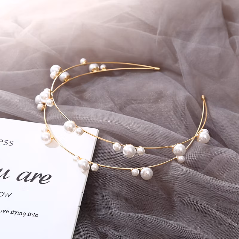 Pearl Women&prime; S Korean Version Fashion Simple Double Row Thin Vintage Fairy Bridal Headband