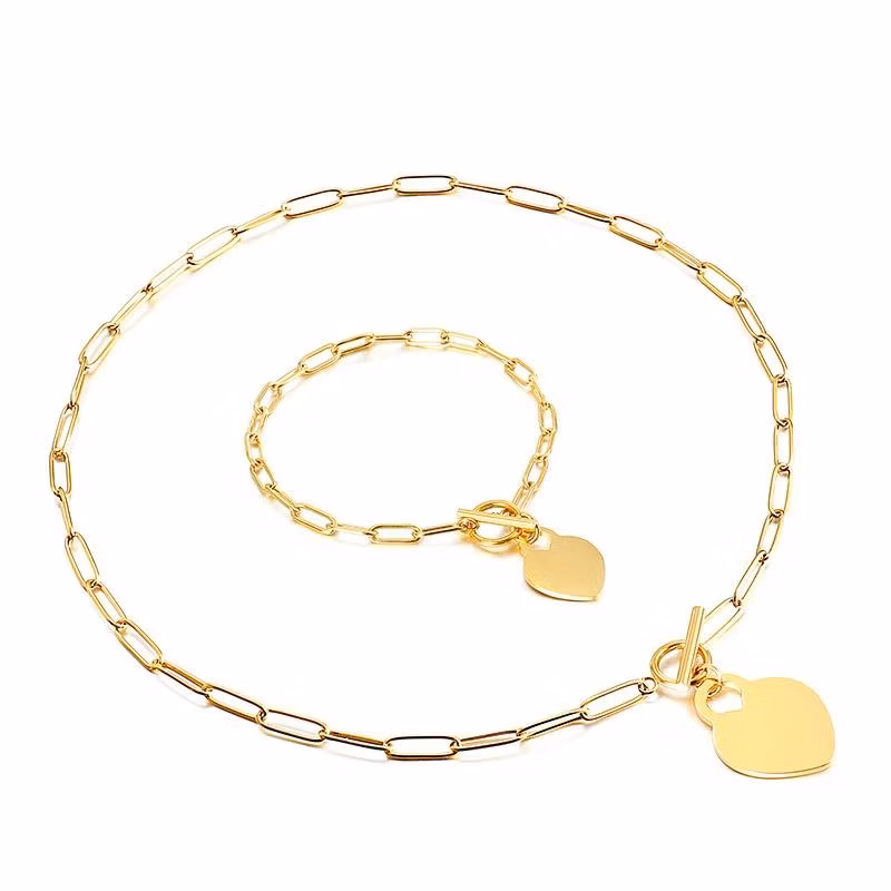 2024 Manufacturer Custom High Quality Stainless Steel Jewellery Set Heart Jewelry Set Women Bracelet Necklace Fashion Jewelry Set