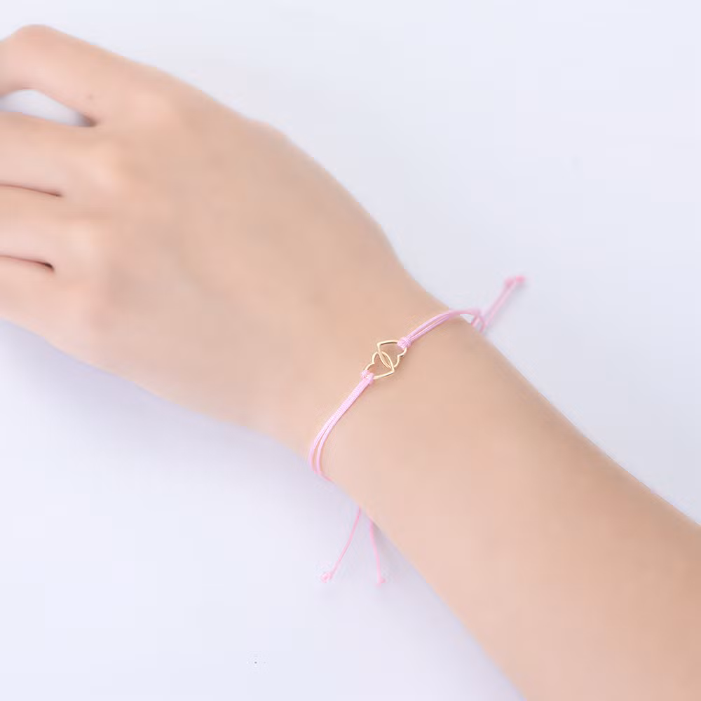 Simple Manufacturer 925 Sterling Silver Colorful Love Rope Double Heart Bracelet for Girls