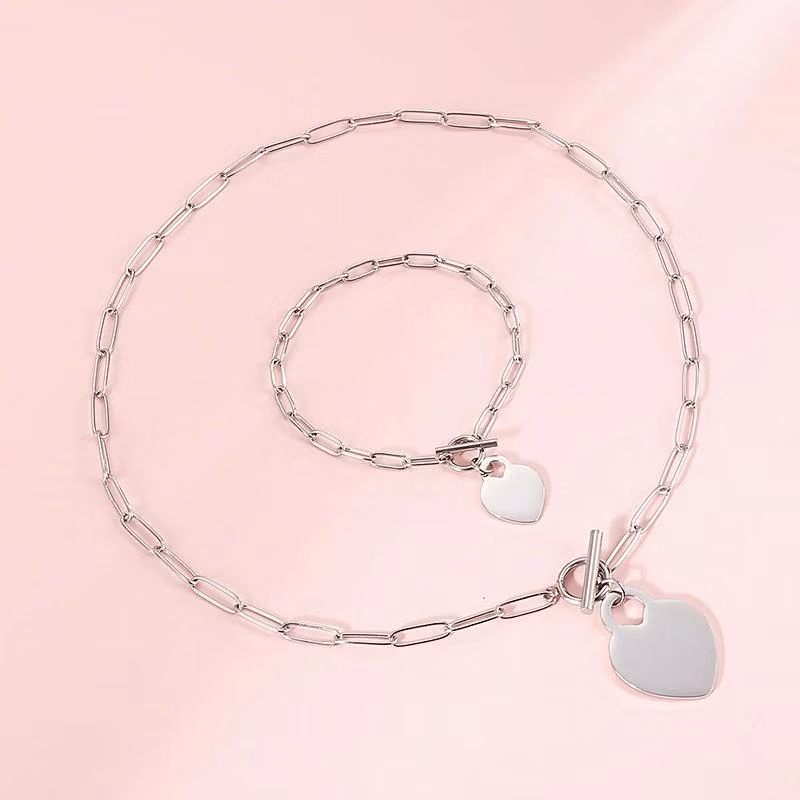 2024 Manufacturer Custom High Quality Stainless Steel Jewellery Set Heart Jewelry Set Women Bracelet Necklace Fashion Jewelry Set