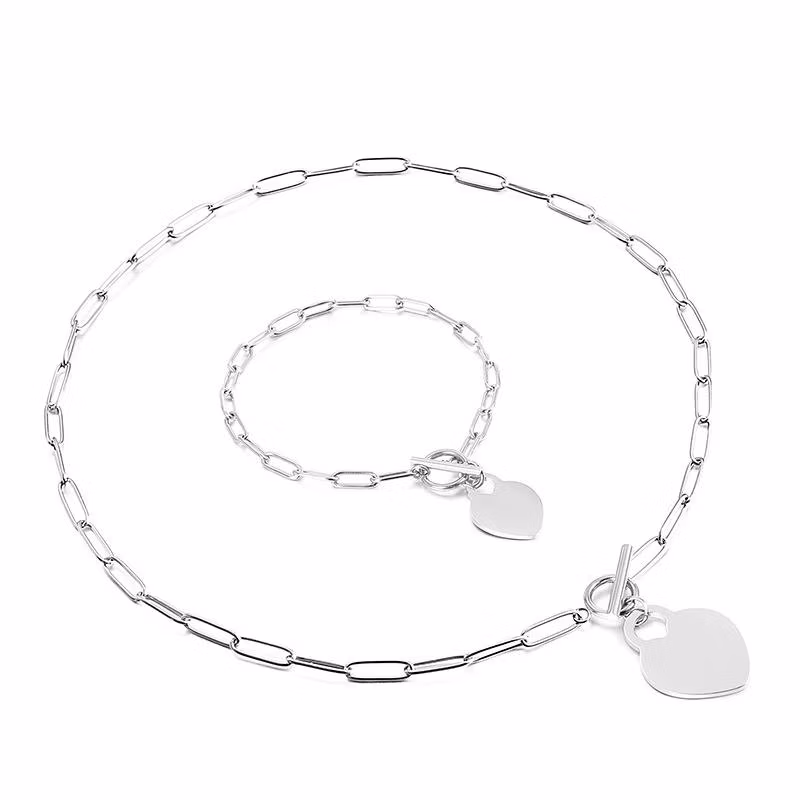 2024 Manufacturer Custom High Quality Stainless Steel Jewellery Set Heart Jewelry Set Women Bracelet Necklace Fashion Jewelry Set