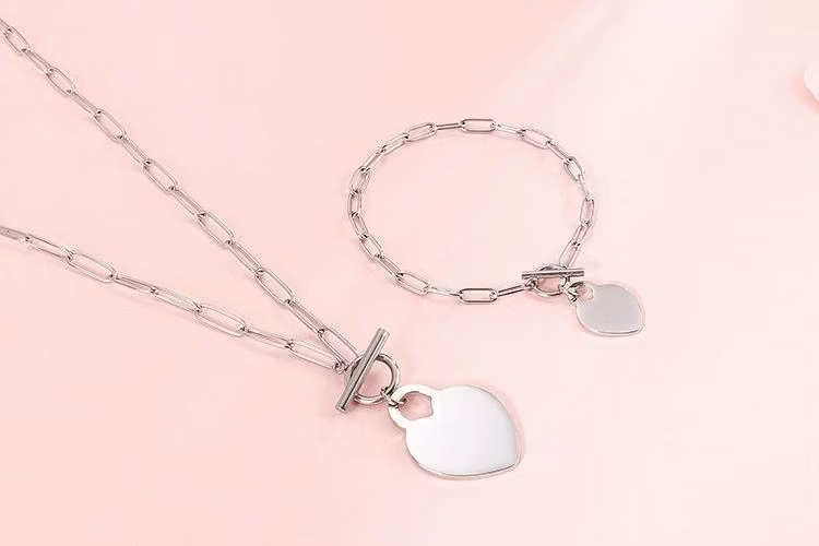 2024 Manufacturer Custom High Quality Stainless Steel Jewellery Set Heart Jewelry Set Women Bracelet Necklace Fashion Jewelry Set