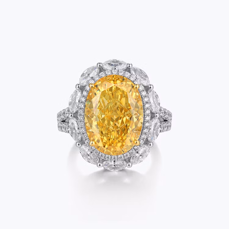 S925 Silver Fashion Luxury Ice Flower Cut Big Yellow Diamond Topaz Pigeon Egg High Quality 8A Cubic Zirconia 18K Gold Plating Ring Necklace Fine Jewelry Set