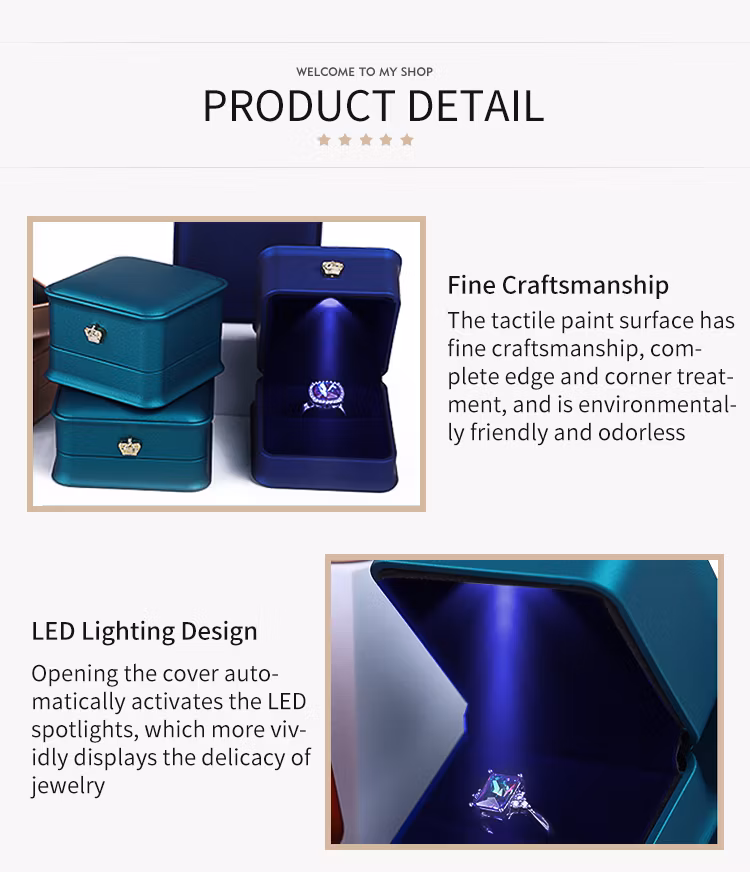 Wholesale Custom Rose Red Green Small High Garde Luxury Exquisite Pendant Necklace Ring Bracelet Gift PU Full Set LED Jewelry Bo