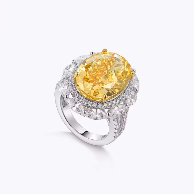 S925 Silver Fashion Luxury Ice Flower Cut Big Yellow Diamond Topaz Pigeon Egg High Quality 8A Cubic Zirconia 18K Gold Plating Ring Necklace Fine Jewelry Set