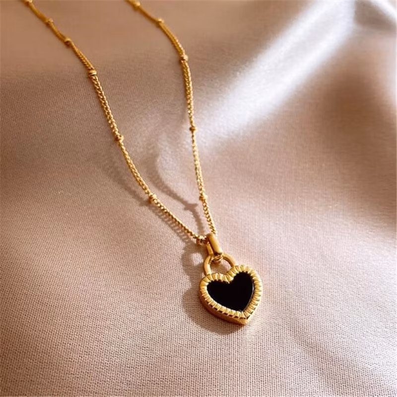 Minimalist Love Shell Necklace Stainless Steel Gold/Silver Plated Bead Chain Two-Side Shell Heart Pendant Necklace