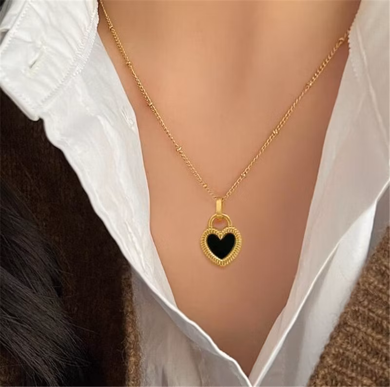 Minimalist Love Shell Necklace Stainless Steel Gold/Silver Plated Bead Chain Two-Side Shell Heart Pendant Necklace