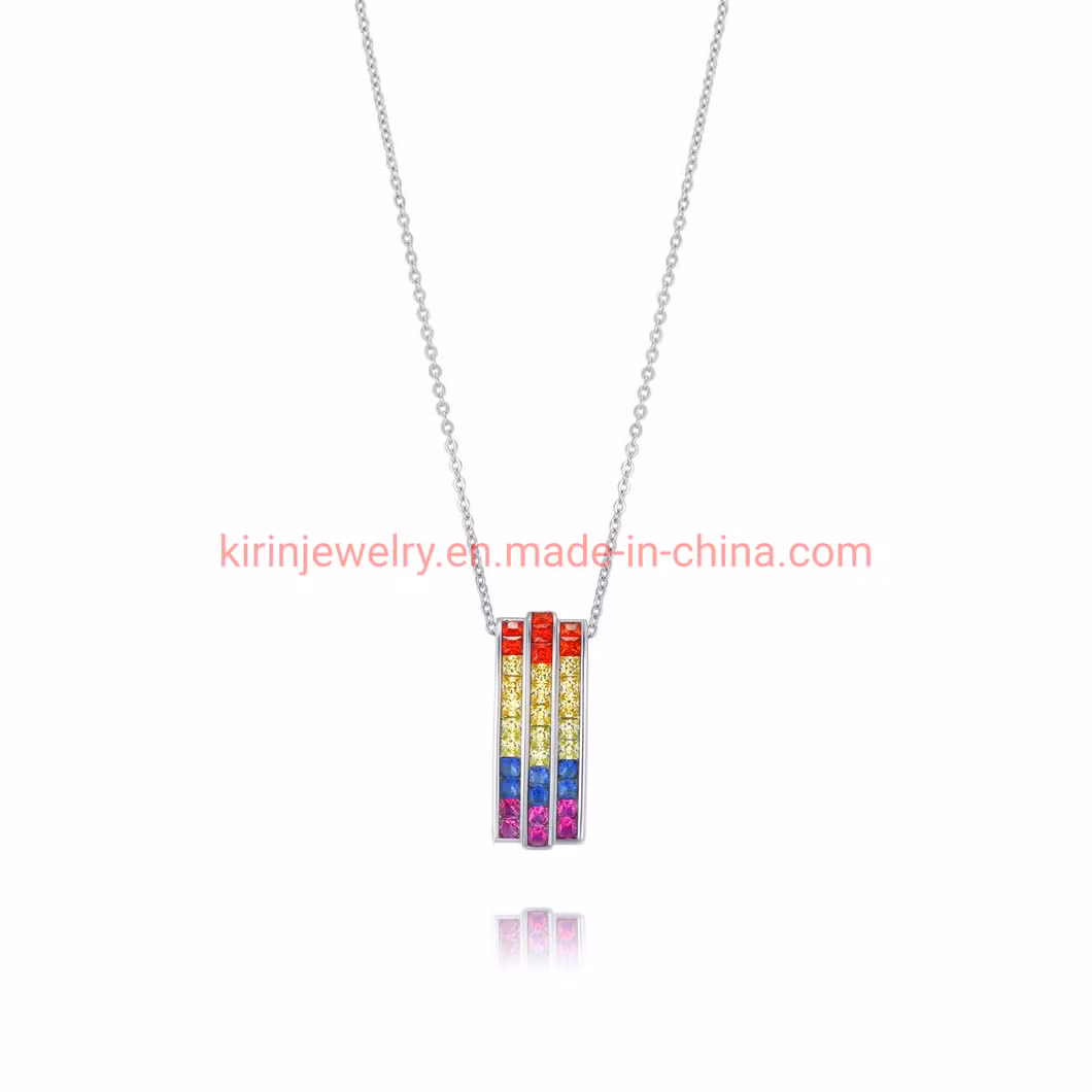Factory Price New Products Mix Colors Pendant Necklace 925 Sterling Silver Rainbow Choker Necklace for Women