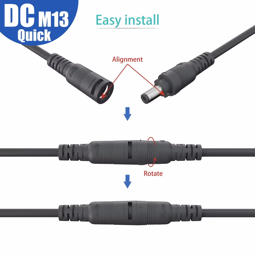 M13 Electric Male Female DC Quick Lock Cable 22AWG 24AWG Power Connector
